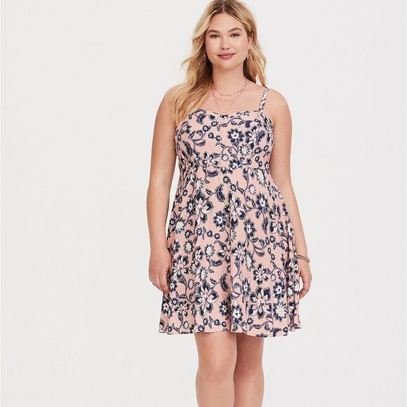 Torrid Mini Challis Sweetheart Dress Pink Peach Floral Print Plus Size Size 0X - Picture 1 of 9